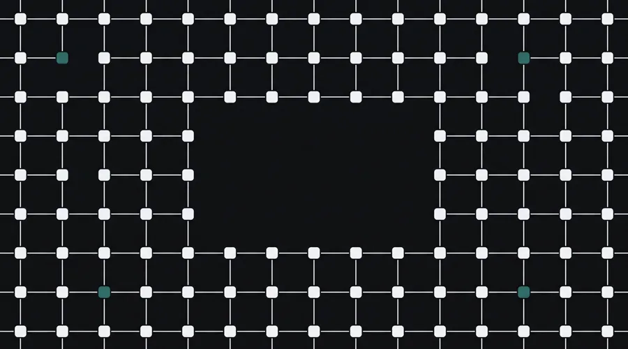 Abstraktes Node-Grid: gleichmässige Knotenstruktur symbolisiert den reproduzierbaren JBoss-EAP-Betrieb über alle Stages hinweg
